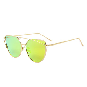 FREE Hot Sale Mirror Flat Lense Women Cat Eye Sunglasses Gold Frame