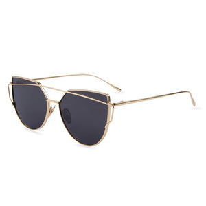 FREE Hot Sale Mirror Flat Lense Women Cat Eye Sunglasses Gold Frame