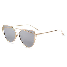 FREE Hot Sale Mirror Flat Lense Women Cat Eye Sunglasses Gold Frame