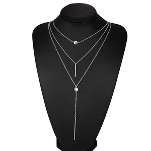 FREE Metal Bar Pendant 3 Layers Chain Necklace